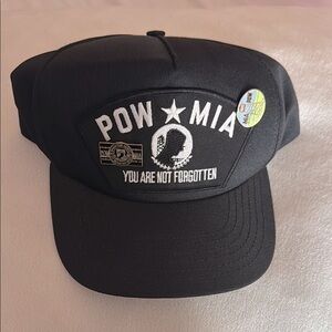 Black POW MIA Cap You Are Not Forgotten Military Adjustable Hat with Pins